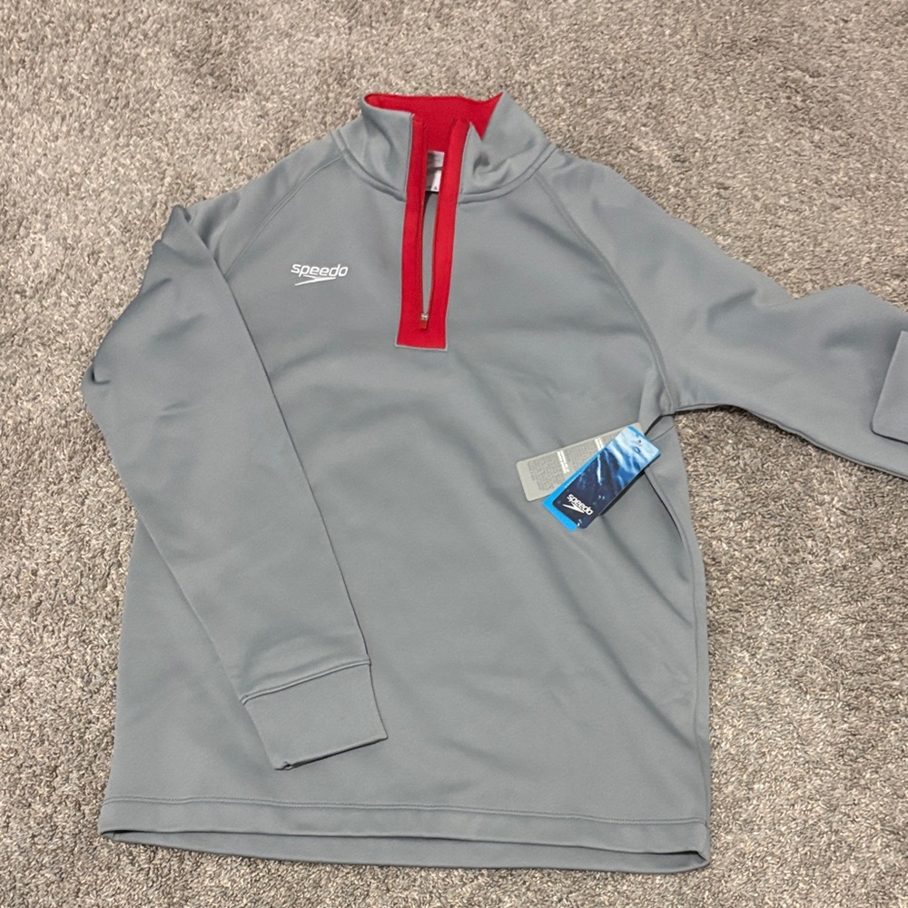 NWT Speedo Red and Gray Quarter-Zip Top
